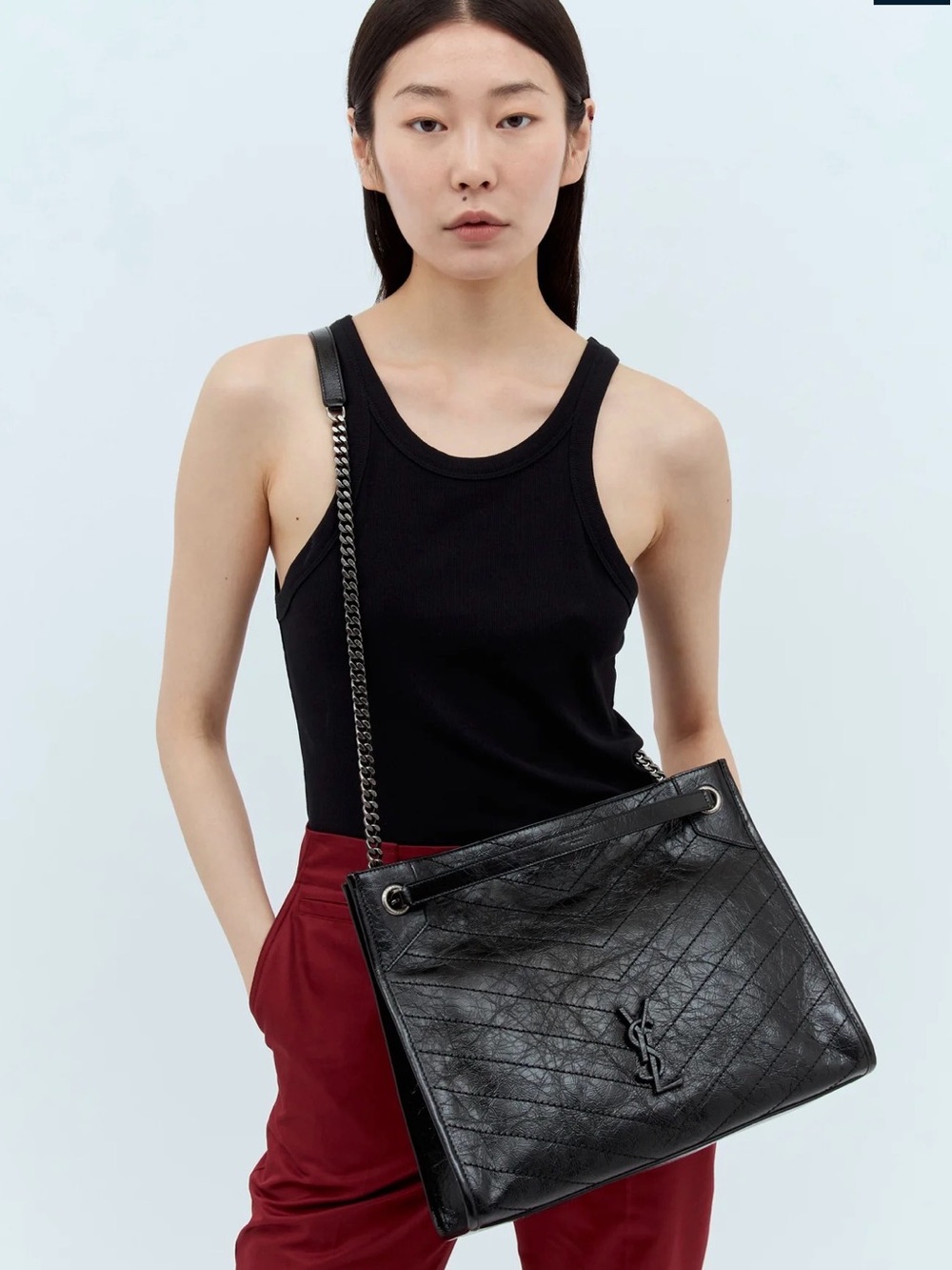 Yves Saint Laurent Black Leather Chain Shoulder Bag